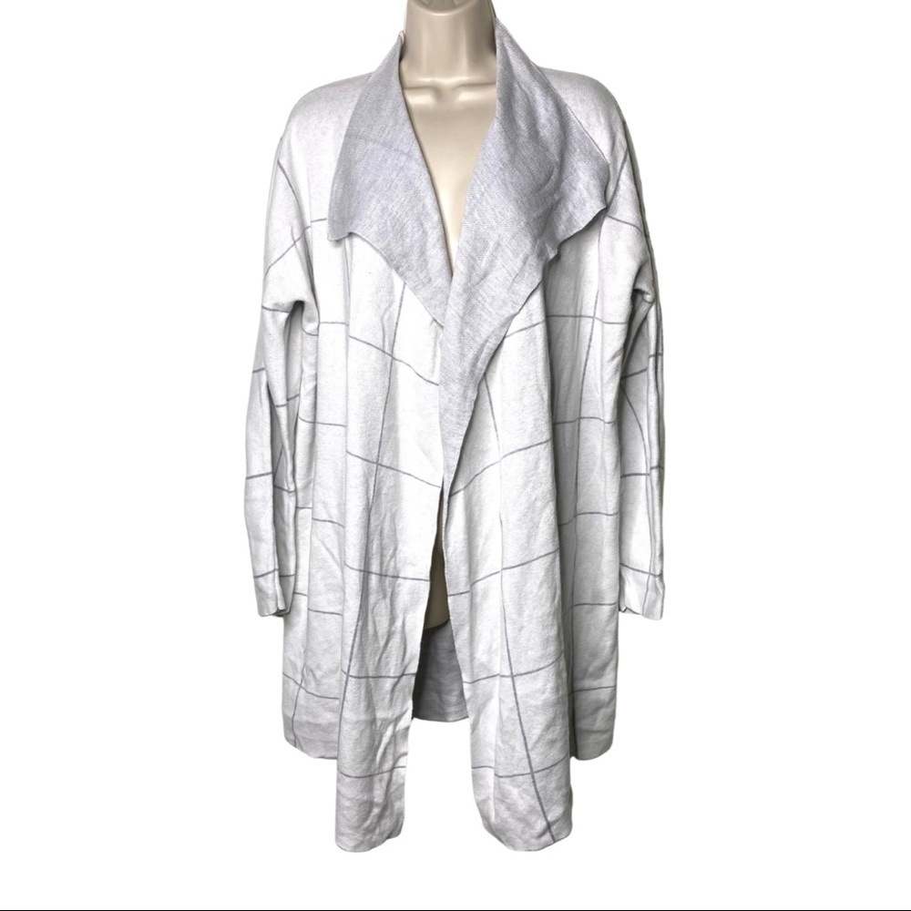 Eileen Fisher white grey organic cotton blend doeble knit open cardigan M